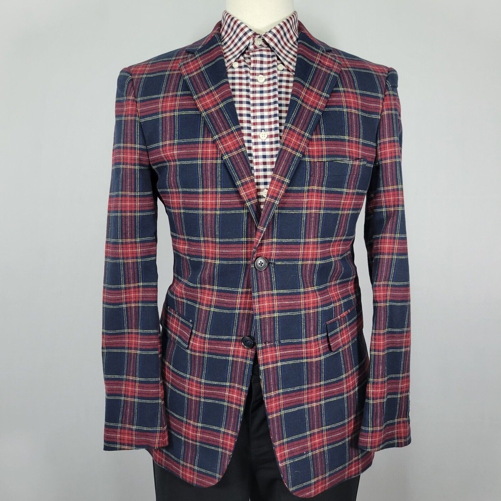 US POLO ASSN Men's Sport Coat Blazer Two Button Plaid Cotton Motion Stretch 38R